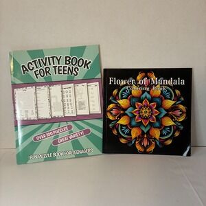 Activity Books For Teens Fun Puzzle Book Mandala Coloring Book Lot of 2 DIY